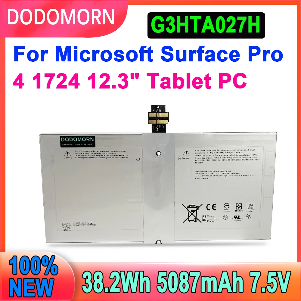 DODOMORN New G3HTA027H Laptop Battery For Microsoft Surface Pro 4 1724 12.3" Tablet 7.5V 38.2WH 5087mAh High Quality
DODOMORN New G3HTA027H Laptop Battery For Microsoft Surface Pro 4 1724 12.3" Tablet 7.5V 38.2WH 5087mAh High Quality
