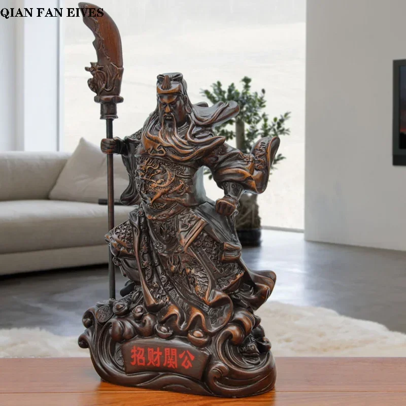 

Imitation wood statue of Guan Gong，Resin technology，Modern art sculpture，God of War Guan Yu，Home decoration god of wealth statue