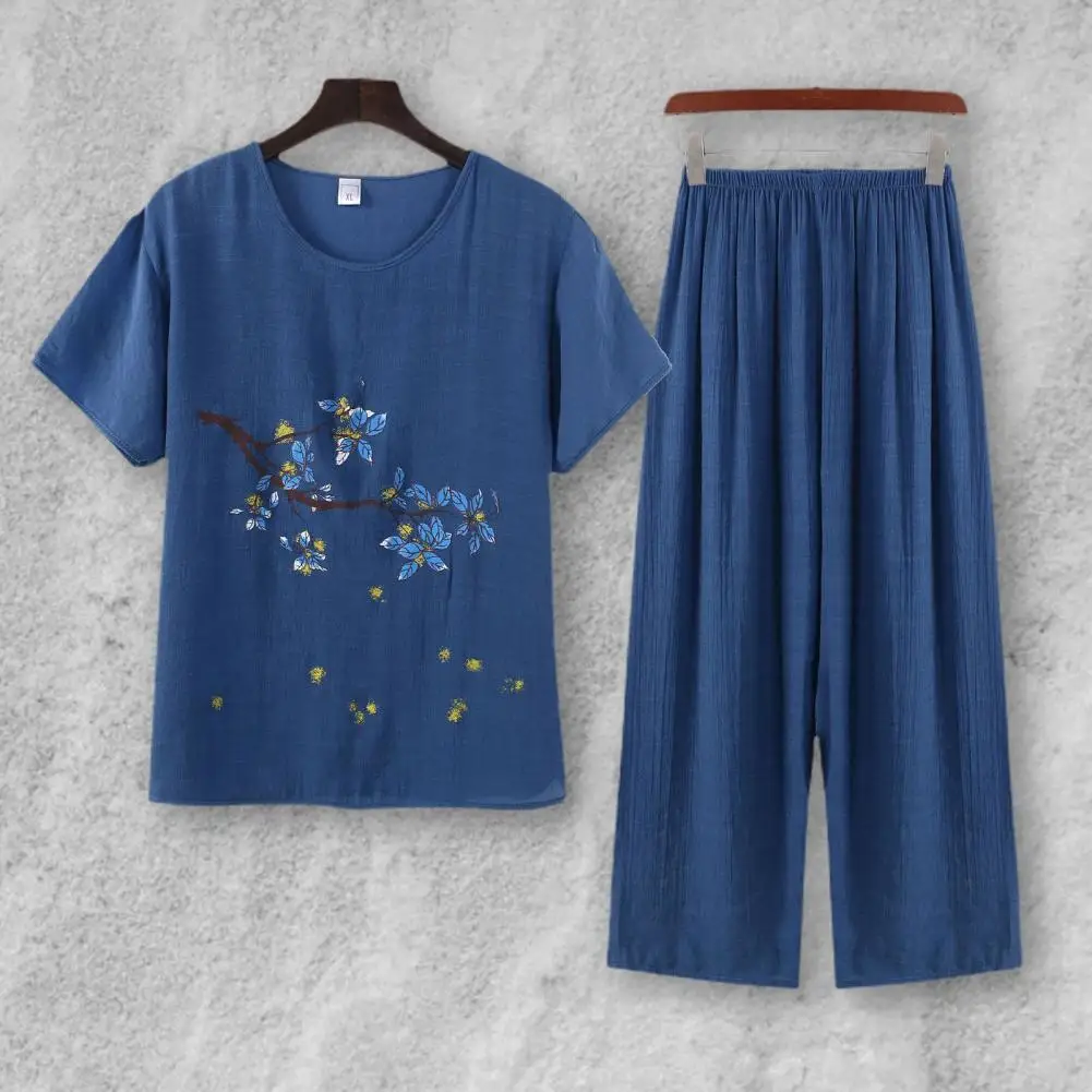 Stylish Women Top Pants Set Short Sleeves Breathable Long Pants Women Pajamas Set Loose Type
Stylish Women Top Pants Set Short Sleeves Breathable Long Pants Women Pajamas Set Loose Type