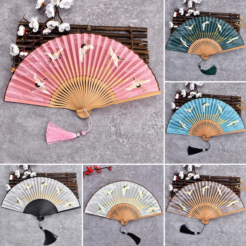 Vintage Chinese Folding Fan Bamboo Hand Fan Handheld Classical Crane Printed Silk Female Dance Fan with Tassel Home Decoration
Vintage Chinese Folding Fan Bamboo Hand Fan Handheld Classical Crane Printed Silk Female Dance Fan with Tassel Home Decoration