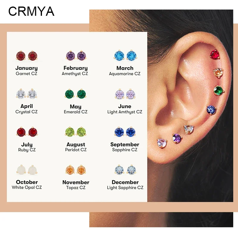 

CRMYA Gold color Stud Earrings for Women Birthstone Color Cubic Zirconia Women's Stud Earrings 2022 Wedding Jewelry Wholesale