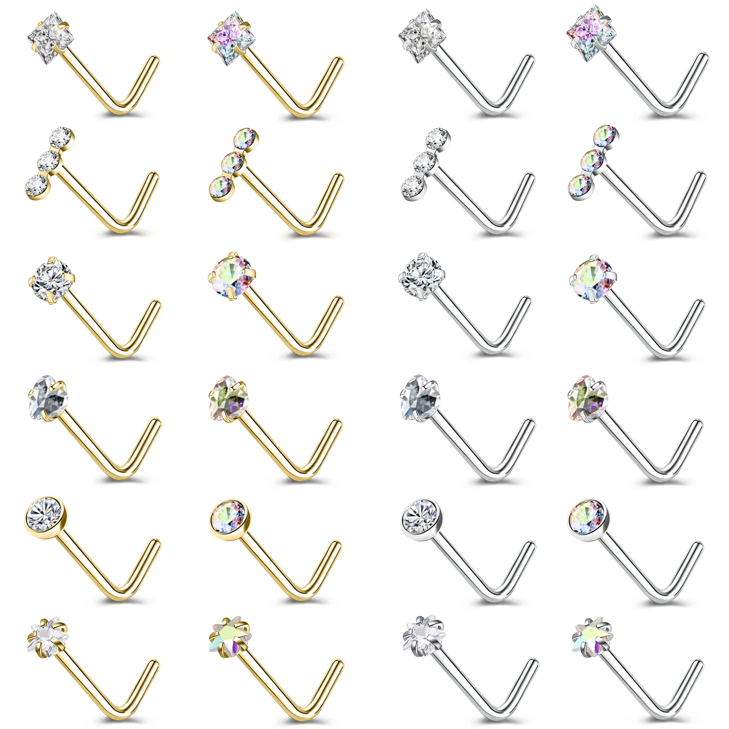 ZS 3-4Pcs/lot Gold Color Stainless Steel Nose Stud Set Heart Star Round Crystal Nose Piercing L Shape Nostril Piercing 18g/20g
ZS 3-4Pcs/lot Gold Color Stainless Steel Nose Stud Set Heart Star Round Crystal Nose Piercing L Shape Nostril Piercing 18g/20g