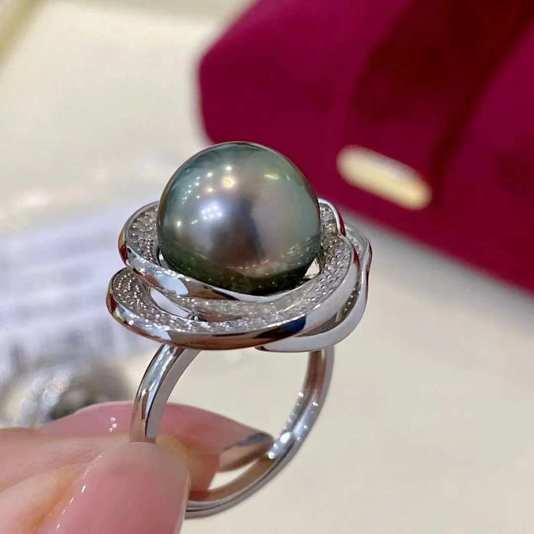 New 925 Sterling Silver 11-12mm Seawater Pearl Ring Real Near Round Tahiti Black Pearl Fashion Wedding Jewelry Gifts for Women
New 925 Sterling Silver 11-12mm Seawater Pearl Ring Real Near Round Tahiti Black Pearl Fashion Wedding Jewelry Gifts for Women