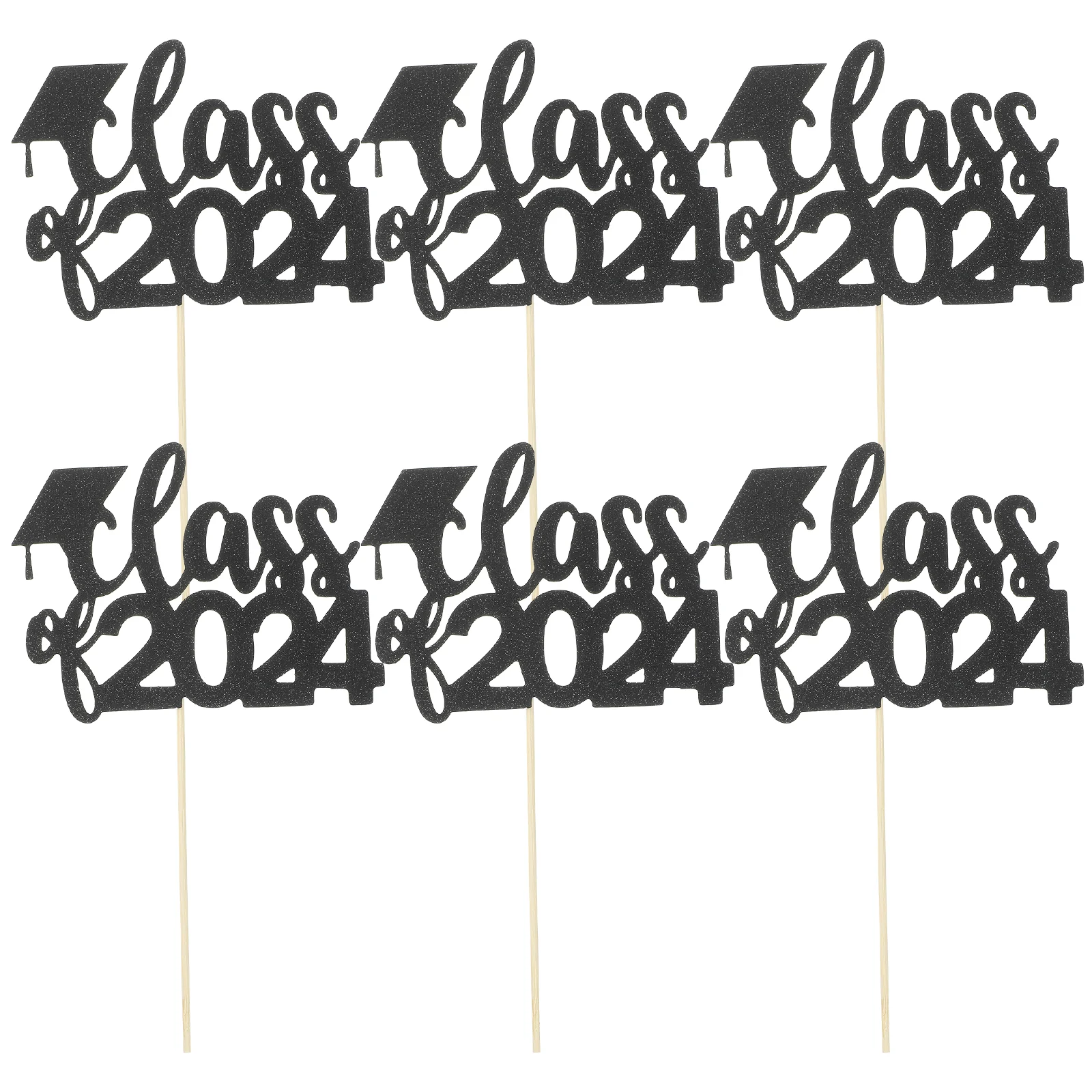 

6 Pcs Graduation Cake Inserts Picks Party Ornament Decorate Decorations Class of 2024 Cupcake Topper Wood