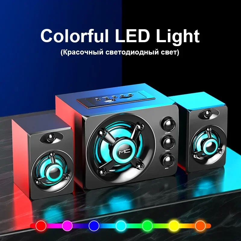 

Speakers Colorful LED Heavy Light AUX USB Wired Wireless Bluetooth Audio Home Theater Surround Sound Bar TV HIFI 3D Stereo