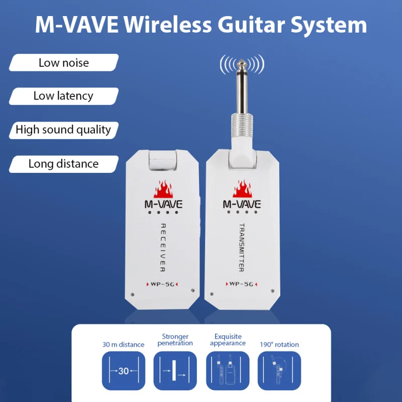 

M-VAVE 5.8G Wireless Guitar System Rechargeable Guitar Transmitter Receiver Set UHF Plug and Play for Electric Guitar Bass WP-5G