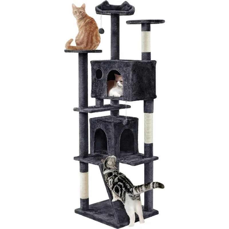 

Multi-Level Cat Tree Tall Cat Tower Cat Furniture with Condo, Scratching Posts & Dangling Ball for Indoor Cats Activity Center