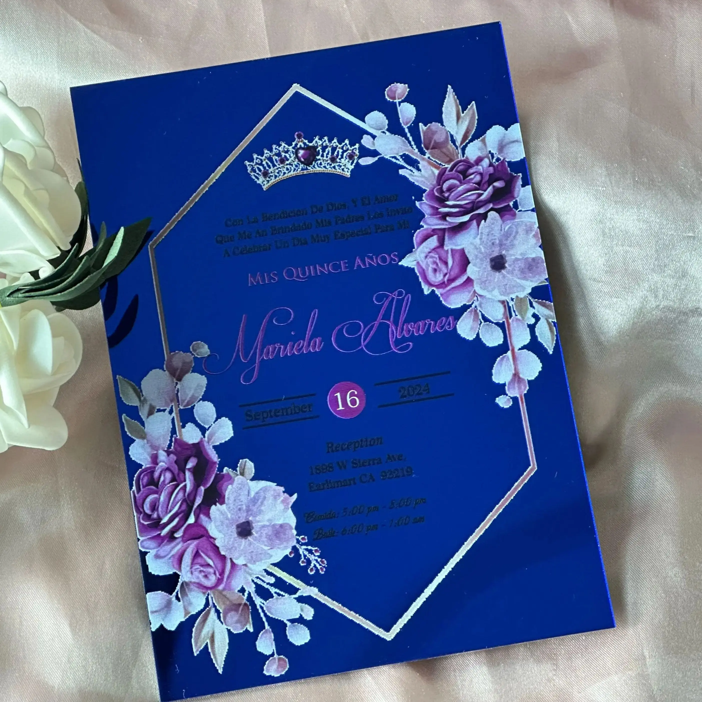 

Personalized Acrylic Quinceanera Invitation Mirror Blue Wedding Invite Custom Party Favor Gift Decoration 10Pcs