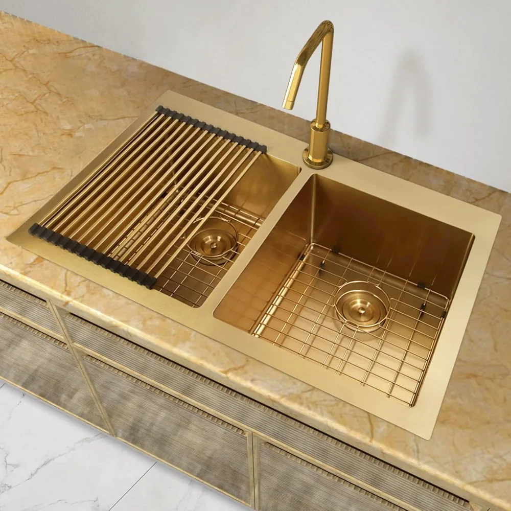 Double Bowl Kitchen Sink,Drop in Kitchen Sink 33 X 22 Inch,Gold Sink,Top Mount Stainless Steel Kitchen Sinks
Double Bowl Kitchen Sink,Drop in Kitchen Sink 33 X 22 Inch,Gold Sink,Top Mount Stainless Steel Kitchen Sinks