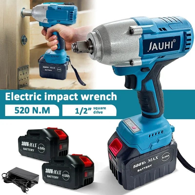 

JAUHI 1200N.M Torque Brushless Electric Impact Wrench 1/2 Inch Cordless Electric Wrench Power Tools For Makita 18V Battery