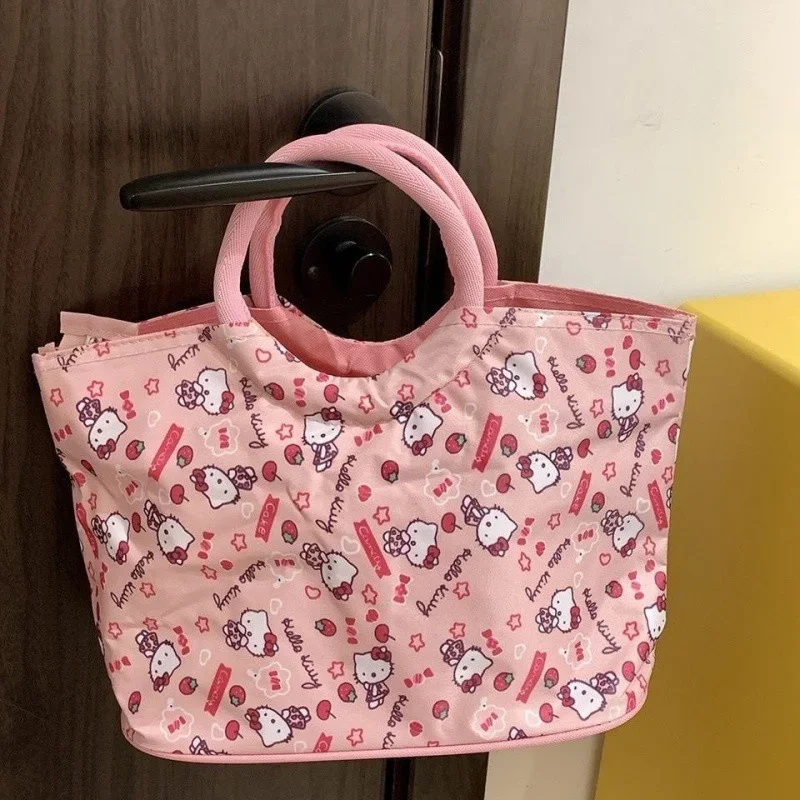 

Сумка для покупок Kawaii Hello Kitty, Высококачественная Водонепроницаемая тканевая сумка из ткани Оксфорд с принтом, Вместительная женская косметичка для хранения