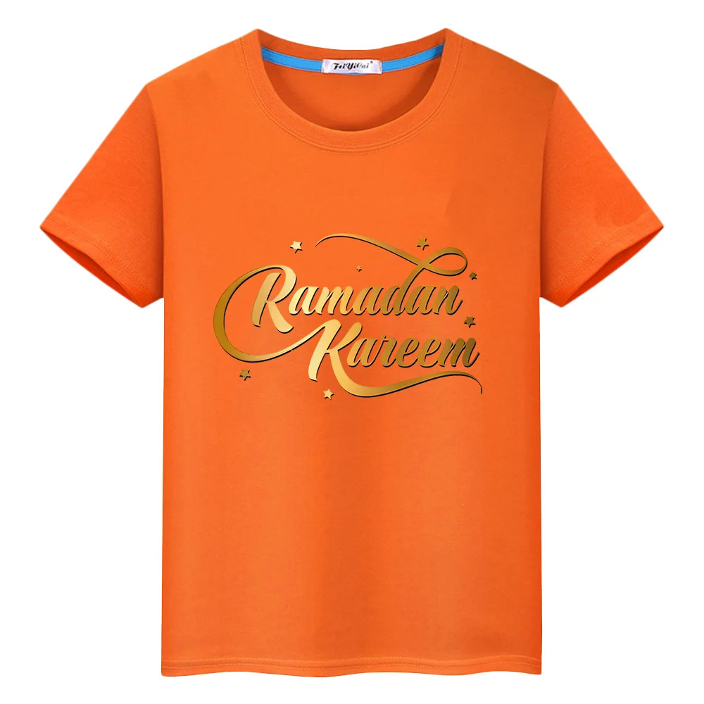 

ИД Рамадан мусульманская одежда 100% хлопок футболка для мальчиков короткие дети с Луной аниме топы y2k одежда Рамадан Мубарак праздничный наряд подарок