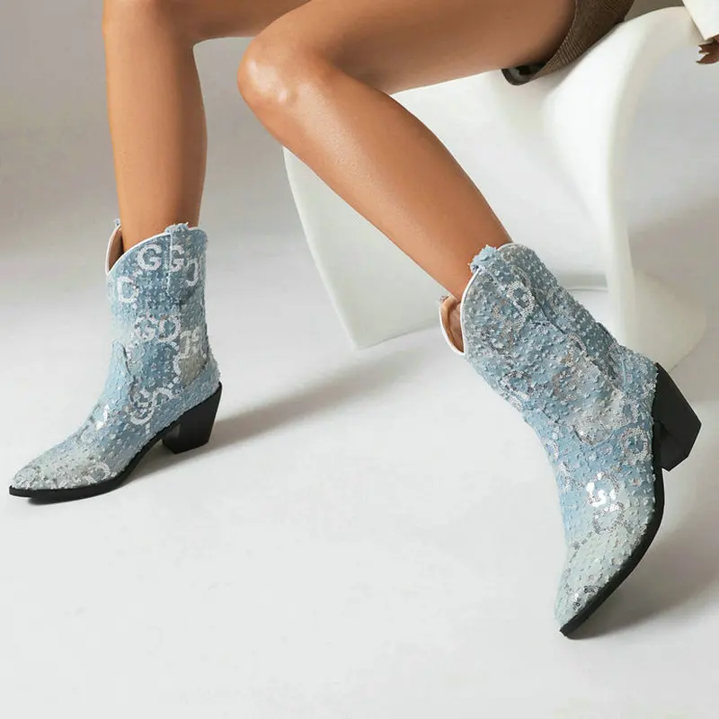 2023 Women Ankle Boots Pointed Toe Square High Heel Ladies Short Boots Microfiber Bling Short Plush Winter Women's Boots Big Siz
2023 Women Ankle Boots Pointed Toe Square High Heel Ladies Short Boots Microfiber Bling Short Plush Winter Women's Boots Big Siz