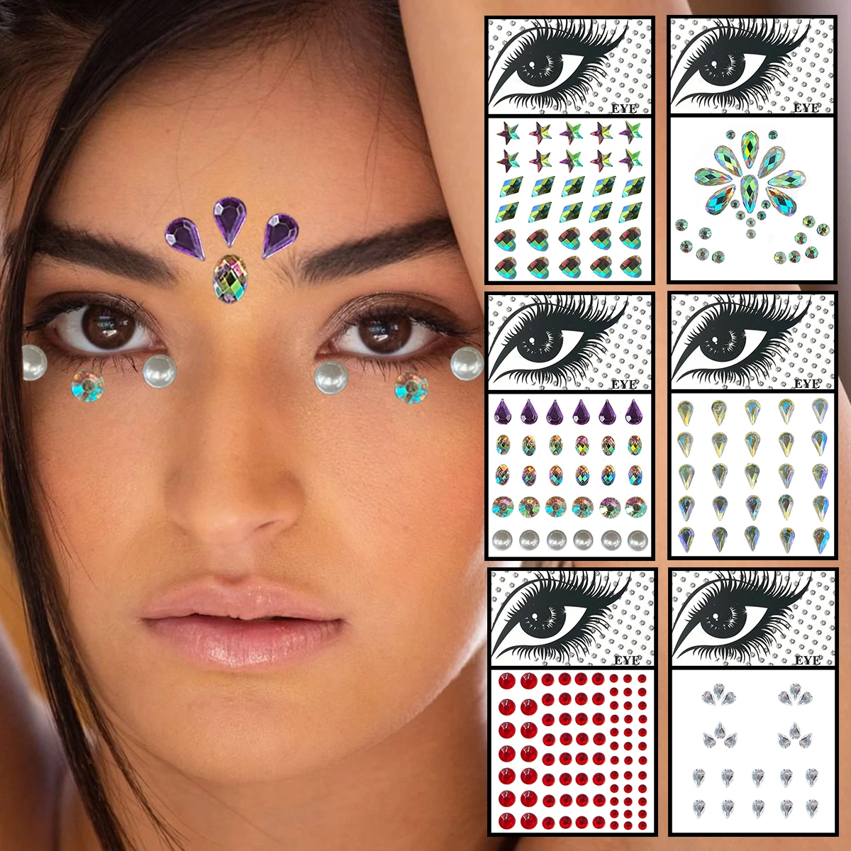 

Star Face Gems Temporary Tattoos Eye Eyeliner Tears Crystals Jewels Makeup Sticker Flash Pearl Bindi Dots Jewelry Halloween Rave