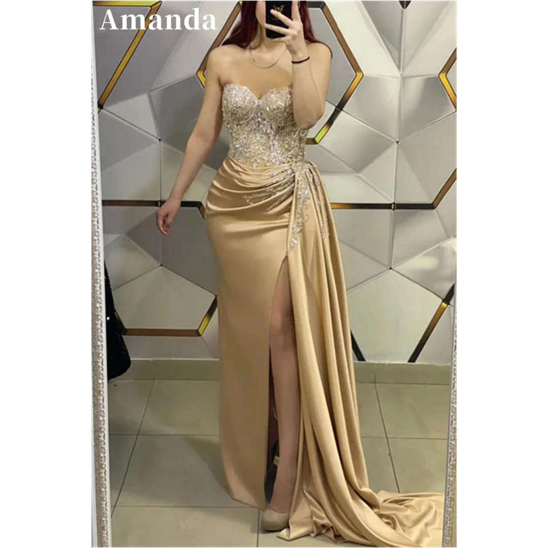 Amanda Champagne vestidos de noche Heart Beaded Mermaid Prom Dresses Elegant Sleeveless Floor-Length Long Shawl Formal Evening
Amanda Champagne vestidos de noche Heart Beaded Mermaid Prom Dresses Elegant Sleeveless Floor-Length Long Shawl Formal Evening