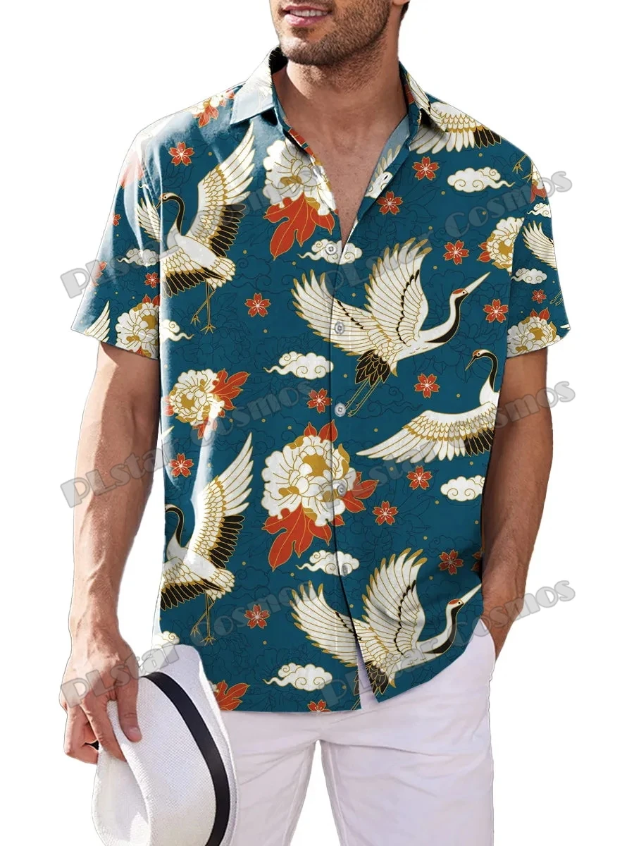 

Japanese Style Crane Floral 3D Printed Fashion Men's Hawaiian Shirt Unisex Summer Casual Short Sleeve Button Down Shirts CY-47