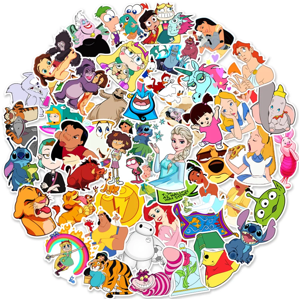 

10/30/50pcs Disney Mix Anime Cartoon Stickers Princess Stitch Mickey Decals DIY Stationery Bike Waterproof Kids Cute Sticker Toy