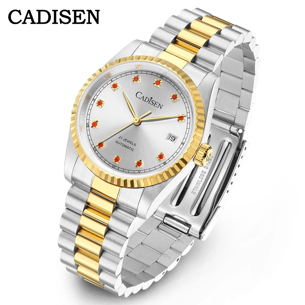 

CADISEN Mens Watches Top Luxury Automatic Watch For Men Mechanical Wristwatch Clock Gold Sports Sapphire Waterproof Reloj Hombre