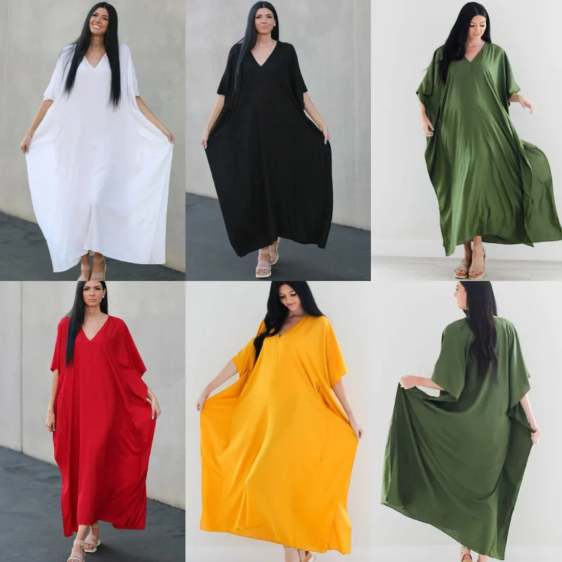 Women V Neck Solid Boho Maxi Dress Robe Plage Cover-up Beach Wear Summer Bikini Cover Up Loose Cotton Dress
Women V Neck Solid Boho Maxi Dress Robe Plage Cover-up Beach Wear Summer Bikini Cover Up Loose Cotton Dress