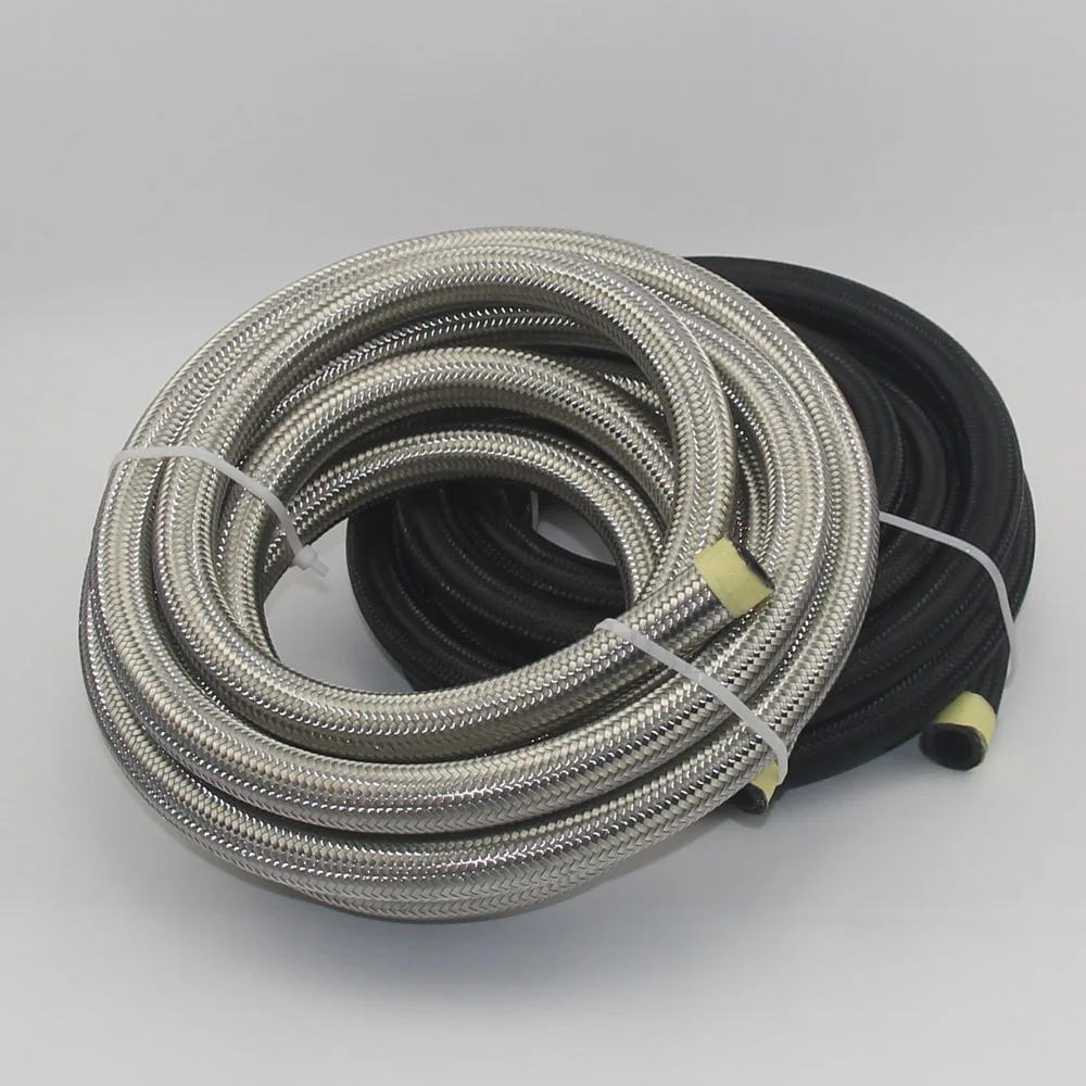 

AN4 AN6 AN8 AN10 Fuel Hose Oil Gas Cooler Hose Line Pipe Tube Nylon Stainless Steel Braided Inside CPE Rubber 1M Custom length
