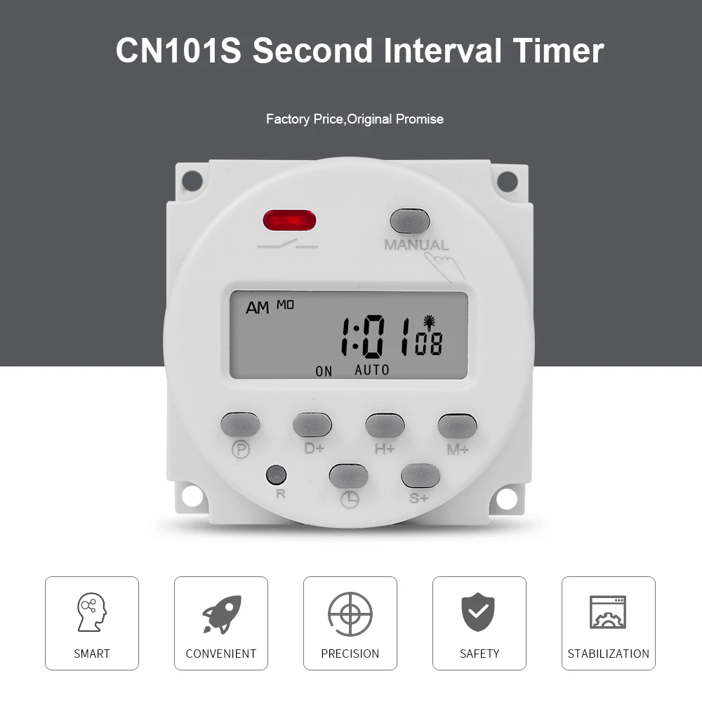 Gaqqee 1 Second Interval 12V 24V 110V 220V Digital LED Timer Switch 7 Days Weekly Programmable Time Relay Programmer CN101S
Gaqqee 1 Second Interval 12V 24V 110V 220V Digital LED Timer Switch 7 Days Weekly Programmable Time Relay Programmer CN101S