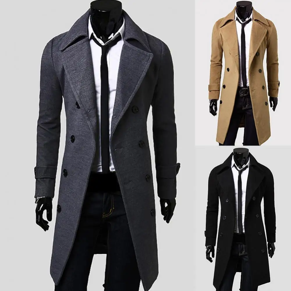 

Модное пальто, мужское шерстяное пальто, зимнее теплое однотонное длинное пальто-Тренч, куртка, двубортное деловое повседневное пальто, парка