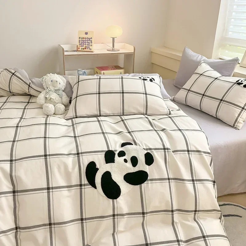 

Cute Cartoon Panda Queen Duvet Cover Set 100% Cotton Quilt Cover Pillowcase Bed Sheet Lovely Towel Embroidery Bedding Set Full
