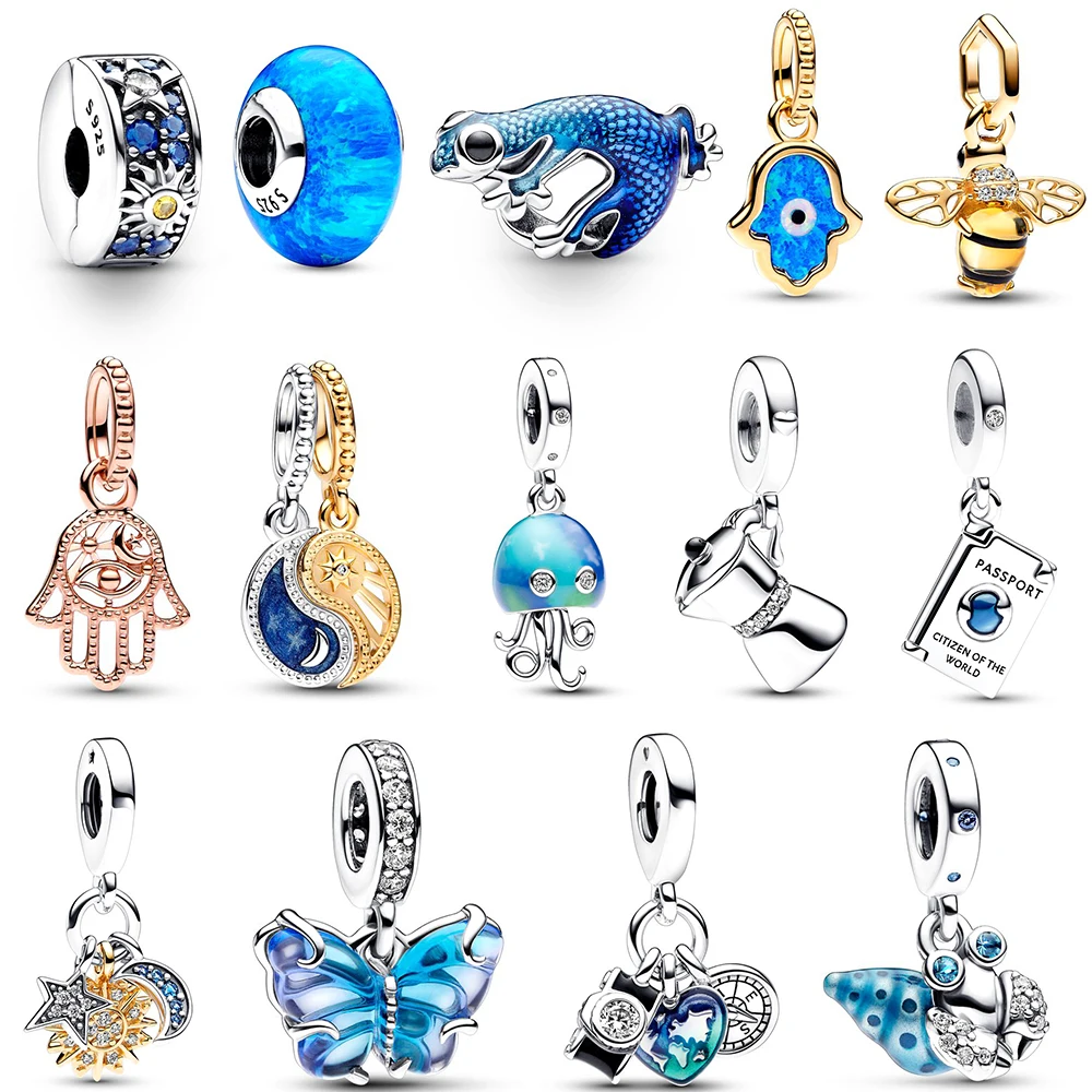 

Authentic 925 Sterling Silver Blue Butterfly Hermit Crab Jellyfish Passport Charm Bead Fit Pandora Bracelet & Necklace Jewelry