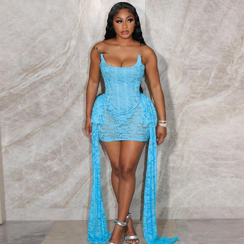 Lace See Through Mini Dress for Women 2024 Summer Sexy Solid Strapless Side Ribbon Stretch Vestidos Birthday Party Evening Robe
Lace See Through Mini Dress for Women 2024 Summer Sexy Solid Strapless Side Ribbon Stretch Vestidos Birthday Party Evening Robe