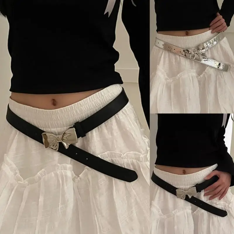 

Women Pin Buckle Belt Aesthetic Metal Bowtie Buckle Waistband Jeans Waist Decors Teens Girl 2000s Clothing Waist Decors XXFD