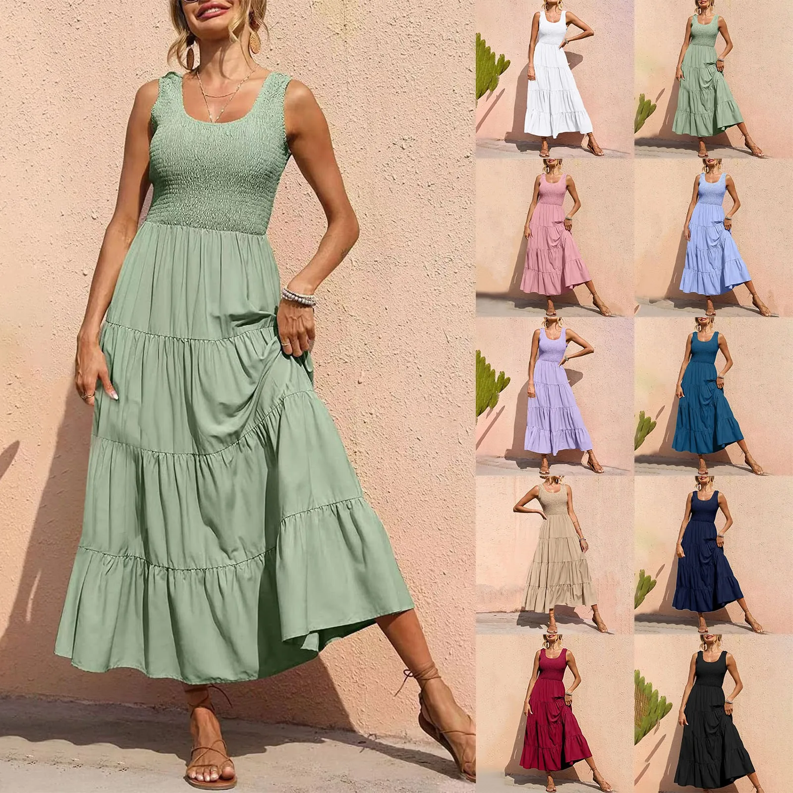 Women's 2023 Casual Loose Plain Maxi Sundress Smocked Tank Dress Sleeveless Summer Beach Tiered Long Dresses Dresses for Casual
Women's 2023 Casual Loose Plain Maxi Sundress Smocked Tank Dress Sleeveless Summer Beach Tiered Long Dresses Dresses for Casual
