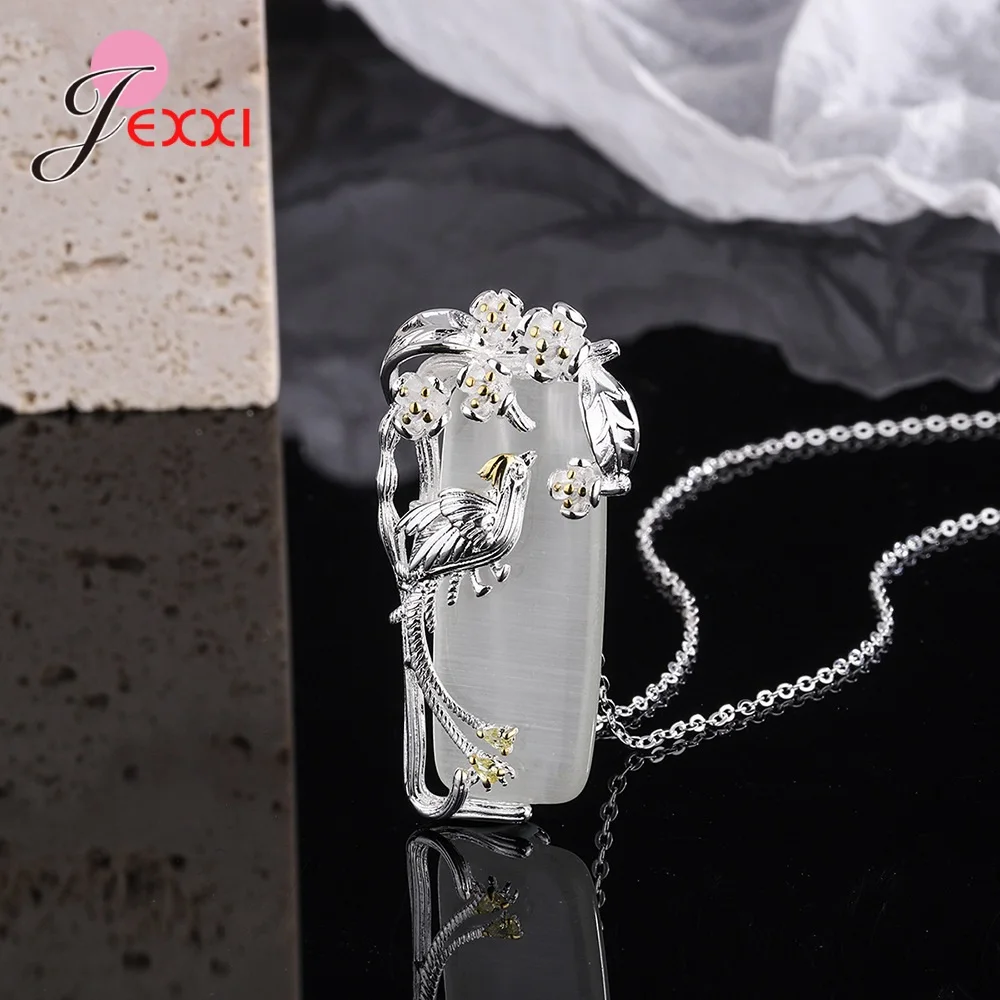 

Женское ожерелье с подвеской в виде птицы и цветка, из серебра 925 пробы