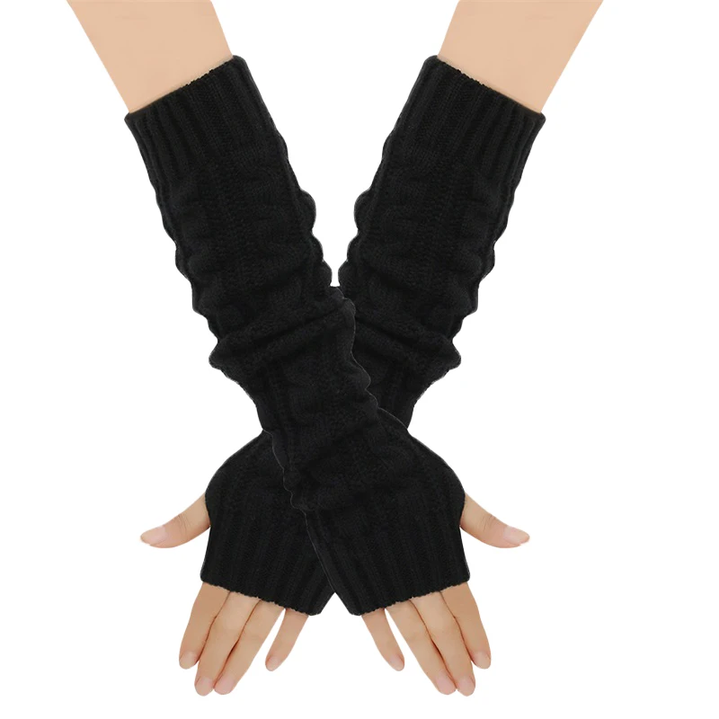 

YILEEGOO Women Knitted Arm Warmers Winter Warm Long Fingerless Gloves with Thumb Hole