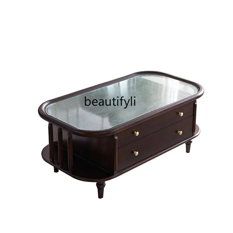 

Glass Desktop End Table Modern French Entry Lux Vintage Cream Style American Living Room Solid Wood Furniture Combination