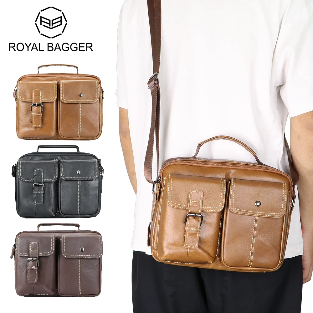 

Royal Bagger Genuine Leather Men's Briefcases, Solid Color Business Messenger Bags, Vintage Shoulder Crossbody Bag 1679