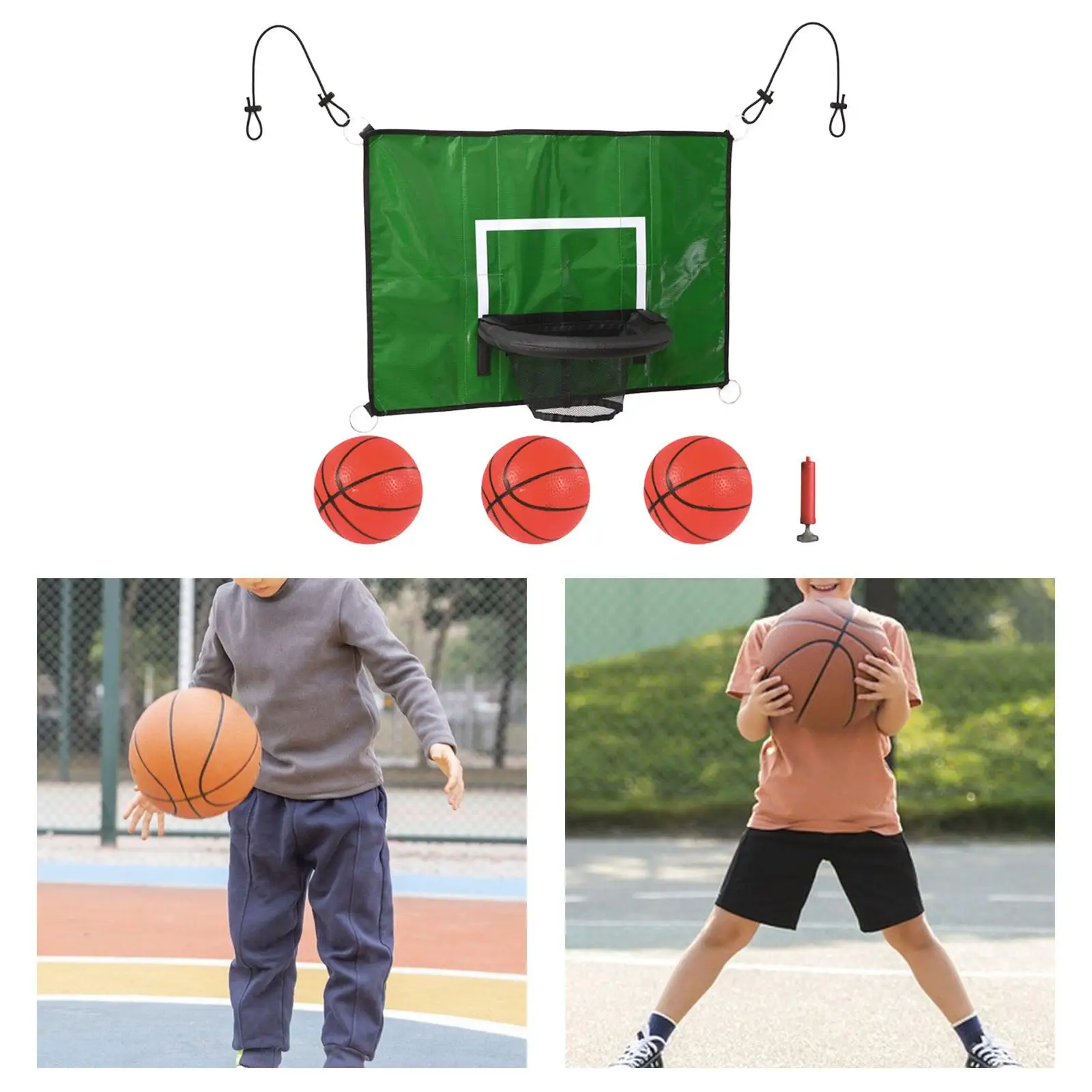 

Trampoline Basketball Hoop Goal Kit with Mini Balls for Kids Adults Game Accessory Waterproof Portable
