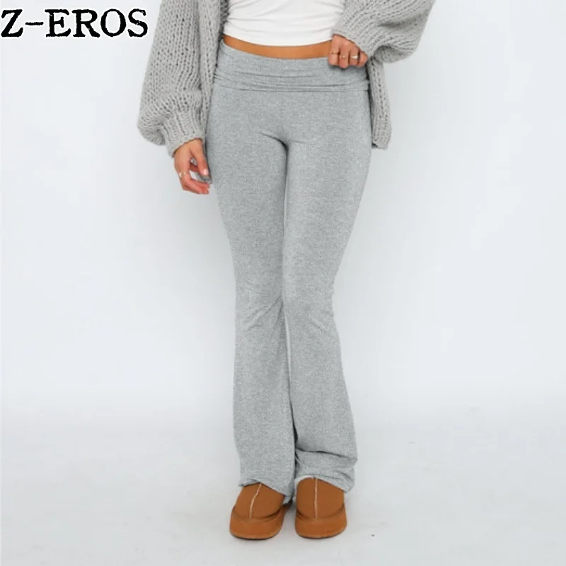 

Z-EROS Slim Fit Low Waisted Flared Pants For Women's Solid Color Long Street Casual Capris Y2K With Loose Top And Flare Leggings