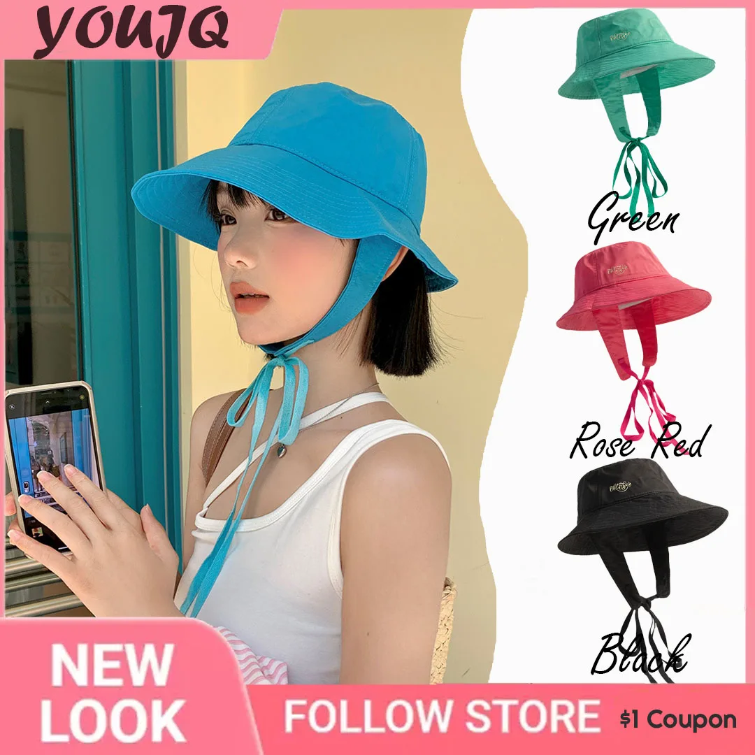 

Rose Red Cute Lace-up Sun Protection Hats for Women Summer Wide Brim Bucket Sun Hat UV Protection Bucket Panama Caps Casquette