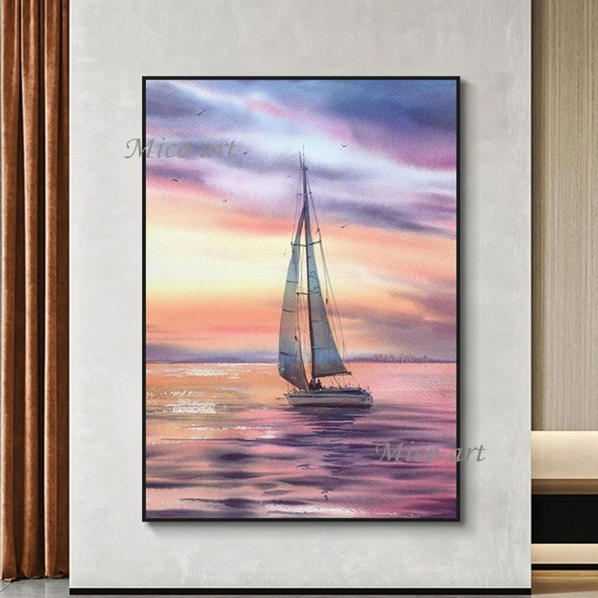 

Sunset 3d Beautiful Picture Scenery Abstract Wall Art Frameless Canvas Roll Artwork Seascapes Oil Paintings Of Sailboats Wall