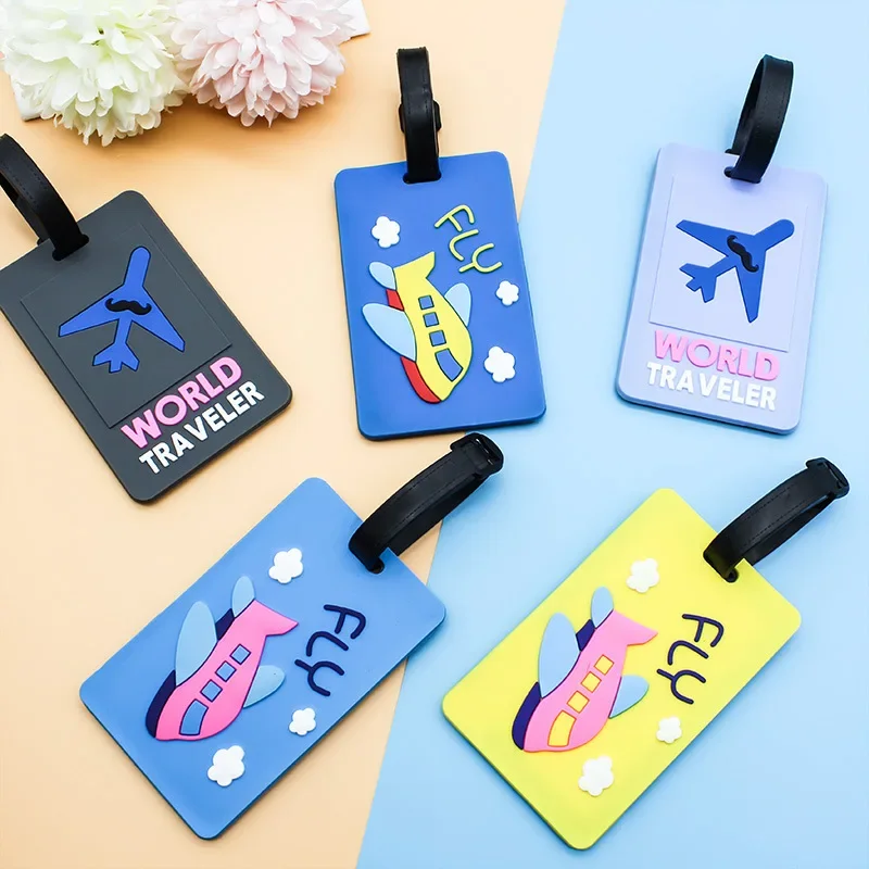 

1PCS Cute Luggage Tags PVC Plane Letters Pattern Baggage Name Tag Suitcase Bag ID Address Labels Holder Travel Accessories