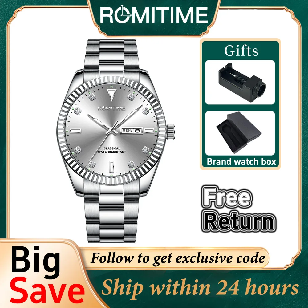 ROMITIME High Quality Men Watches Original Brand Luxury Quartz Watches For Men Stainless Diamond Watch Man Luminous Waterproof
ROMITIME High Quality Men Watches Original Brand Luxury Quartz Watches For Men Stainless Diamond Watch Man Luminous Waterproof
