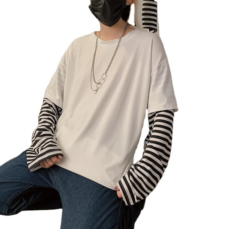 Men Long Sleeve T-shirts Fake Two Pieces Leisure Chic Striped Patchwork Spring Korean Style BF Loose Tshirts Teens Retro
Men Long Sleeve T-shirts Fake Two Pieces Leisure Chic Striped Patchwork Spring Korean Style BF Loose Tshirts Teens Retro
