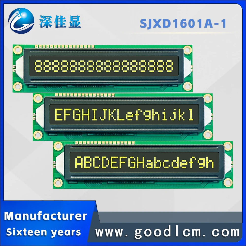 

Good display effect 16X1 Character type display module JXD1601A-1 VA yellow font Single row character lcd display