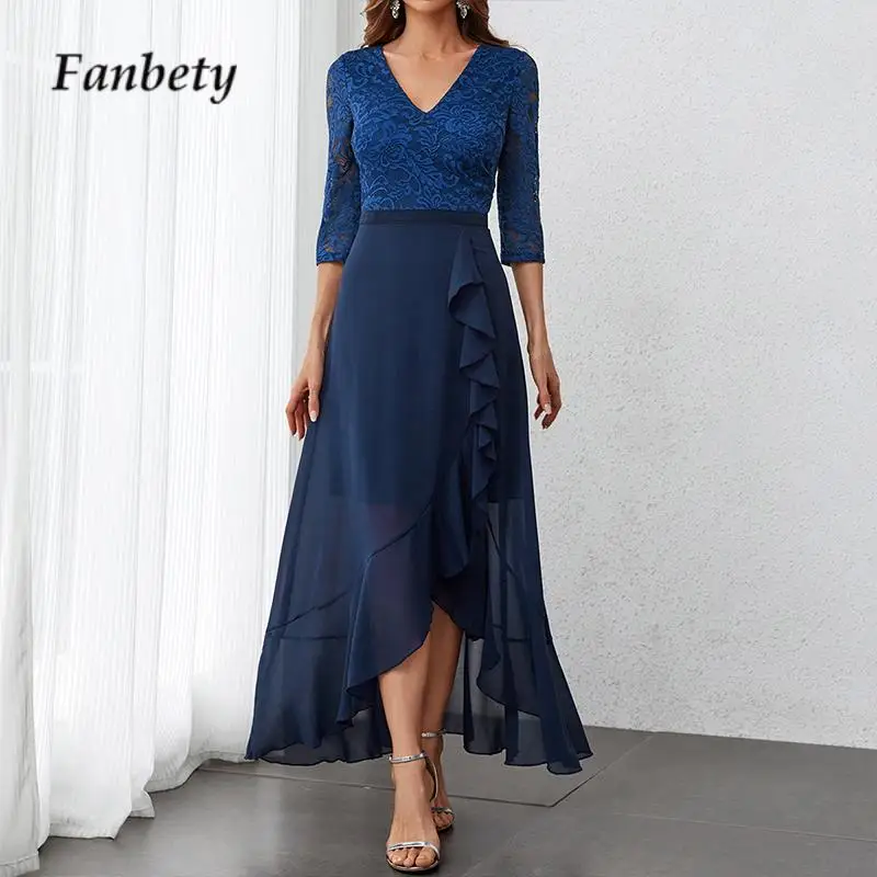 Casual Ladies Waisted Ruffled Mesh Dress Fashion V Neck Half Sleeve Fishtail Dress Elegant Embroidery Splicing Women Dress 2024
Casual Ladies Waisted Ruffled Mesh Dress Fashion V Neck Half Sleeve Fishtail Dress Elegant Embroidery Splicing Women Dress 2024