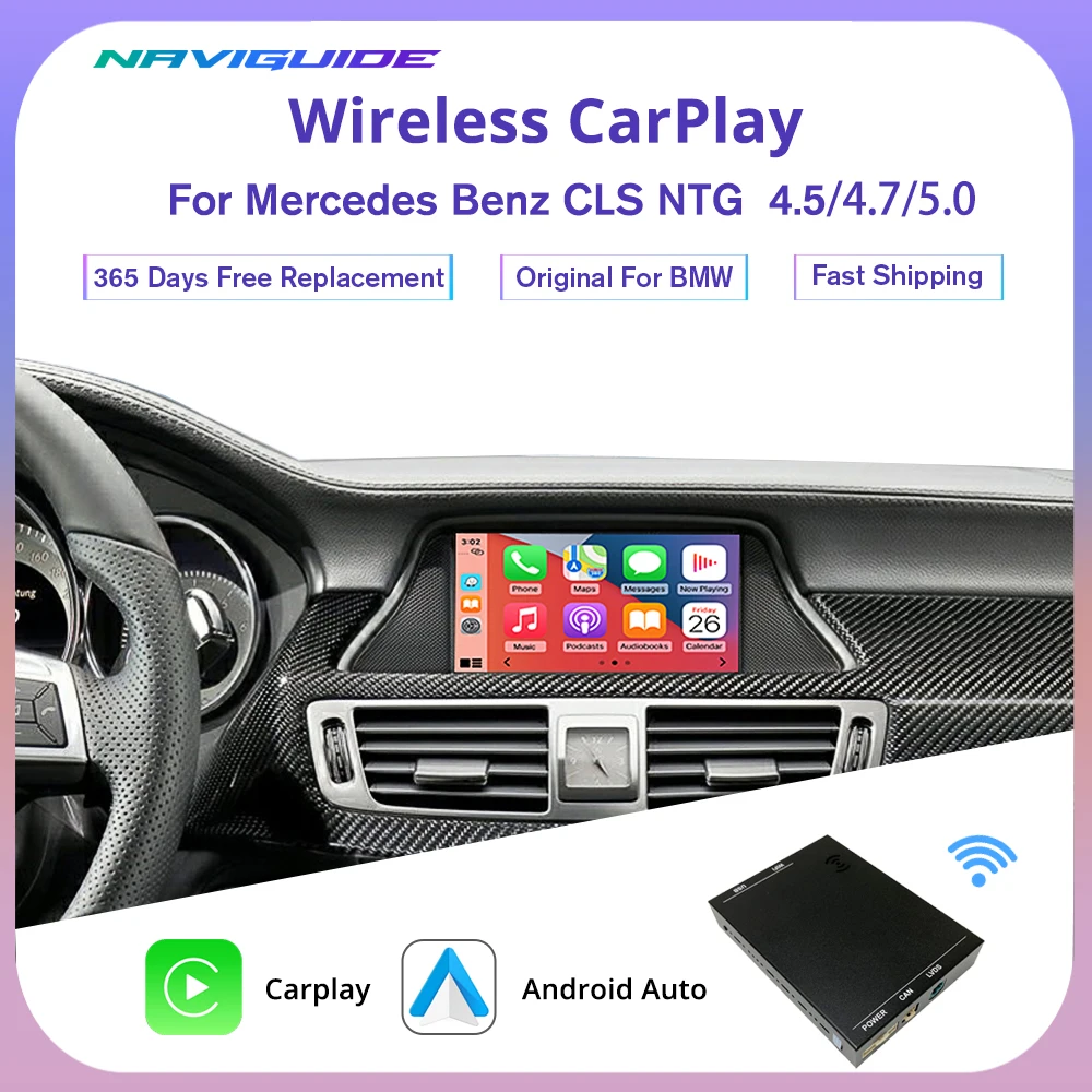 

NAVIGUIDE Wired To Wireless Apple CarPlay Android Auto for Mercedes Benz CLS 4.5 4.7 5.0,Mirror Link AirPlay Car Play Functions