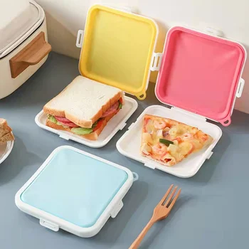 휴대용 재사용 가능한 실리콘 샌드위치 토스트 도시락 상자, 친환경 점심 식품 용기, 전자 레인지 식기류