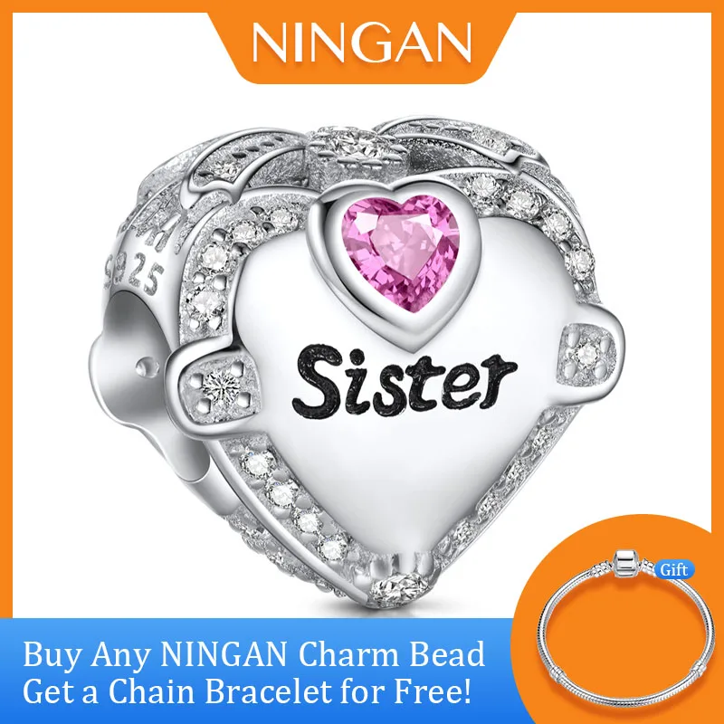 NINGAN Genuine 925 Sterling Silver Sisters Beaded Charm for Girls Women Bracelet Heart Charm with Dazzling Zircon
NINGAN Genuine 925 Sterling Silver Sisters Beaded Charm for Girls Women Bracelet Heart Charm with Dazzling Zircon