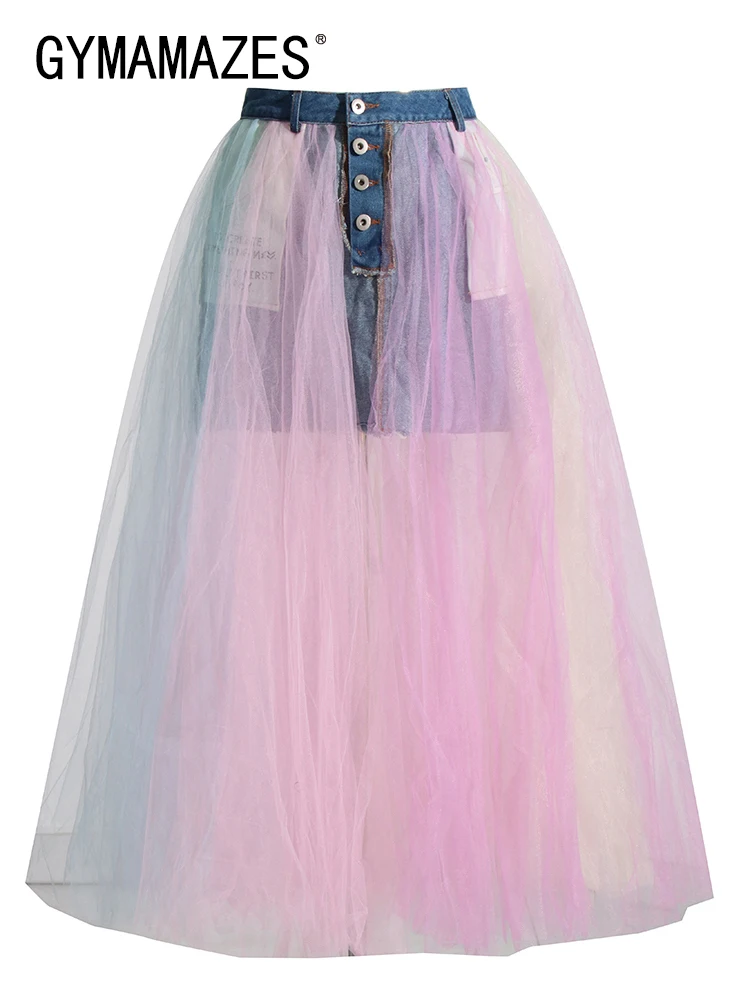 GYMAMAZES Individuality A Line Skirts For Women High Waist Patchwork Denim Colorblock Mesh Skirt Female Clothing Fashion Style
GYMAMAZES Individuality A Line Skirts For Women High Waist Patchwork Denim Colorblock Mesh Skirt Female Clothing Fashion Style