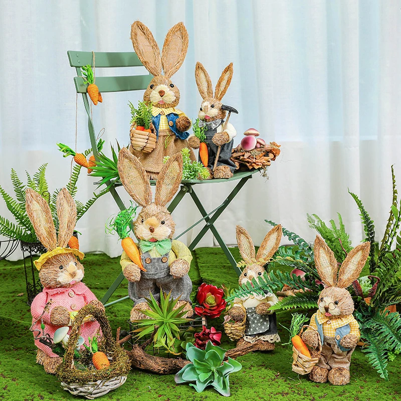 

Домашний интерьер креативный мультяшный реквизит для фотосъемки Пасхальная имитация кролика домашний садовый кролик украшение креативный соломенный кролик