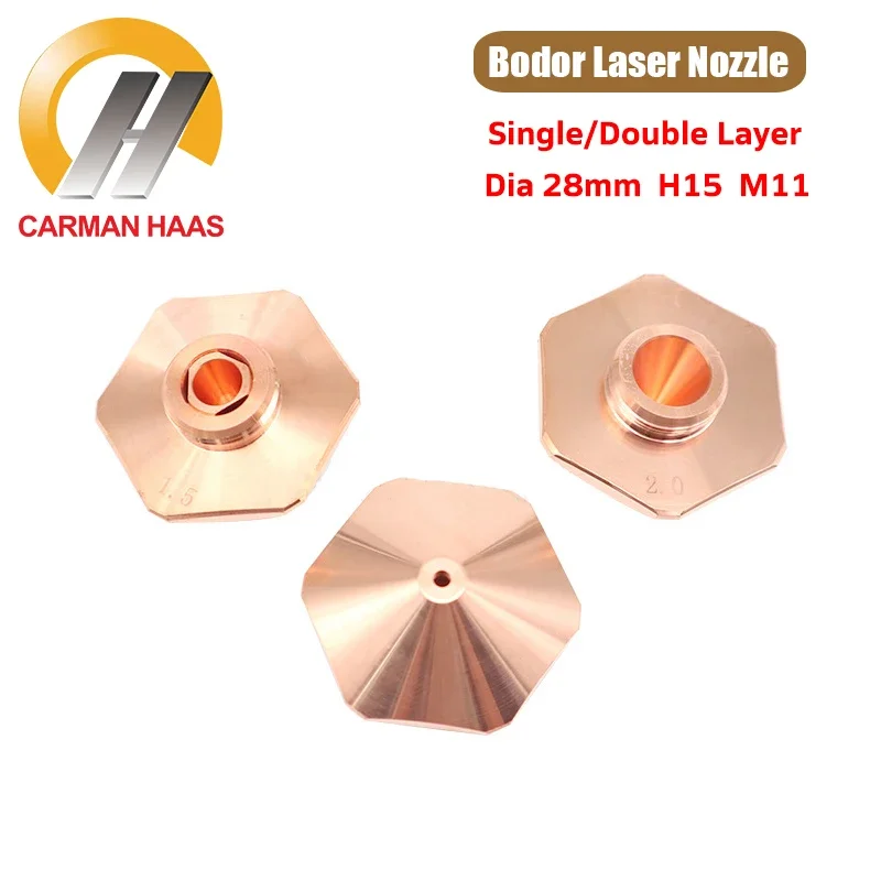 Bo Series Laser Nozzle Single/Double Layer Dia.28mm H15 M11 Caliber 1.0-5.0mm Copper Nozzles for Bodor Fiber Cutting Head
Bo Series Laser Nozzle Single/Double Layer Dia.28mm H15 M11 Caliber 1.0-5.0mm Copper Nozzles for Bodor Fiber Cutting Head